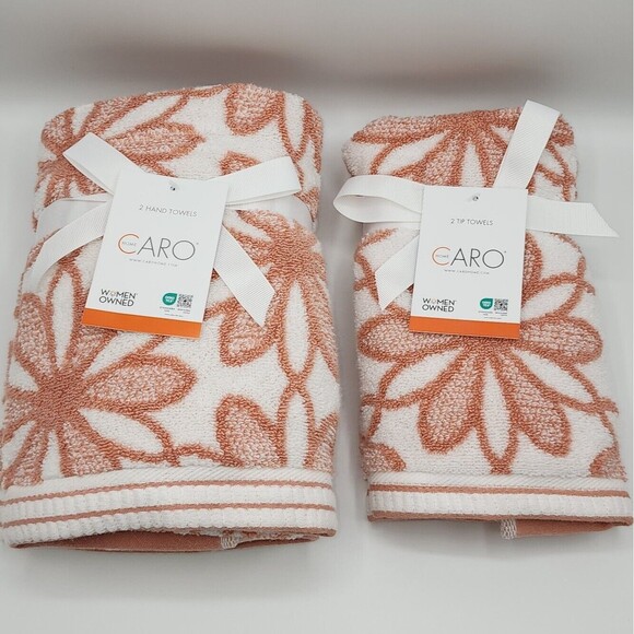 Caro Home 6pc Daisydays Cotton Bath Towel Set 2Bath 2Hand 2Tip Rose And White‎ - Picture 13 of 16